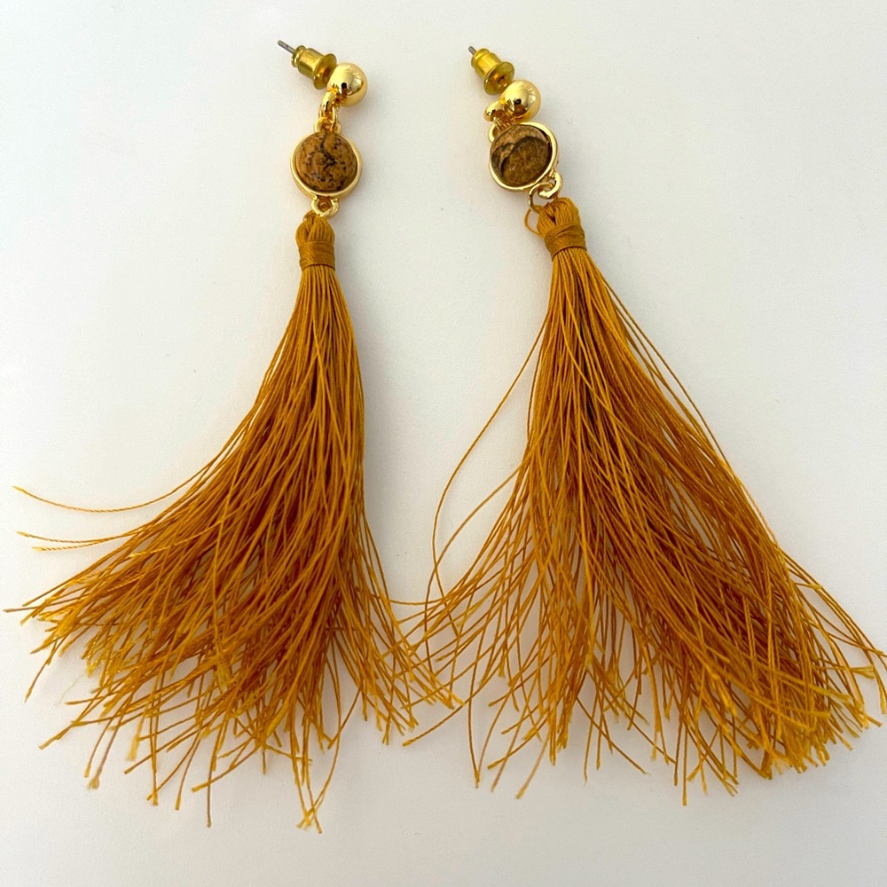 Uncommon James Mustard fringe earrings